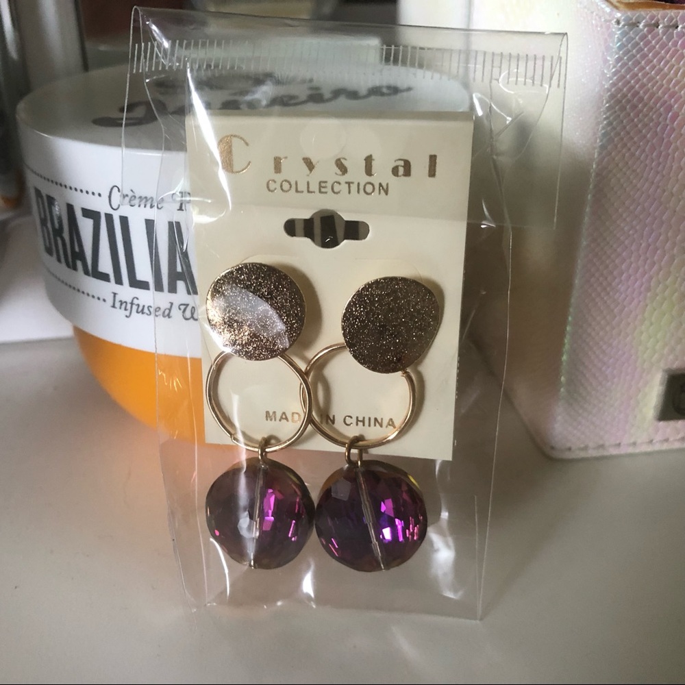 3/$15 Gold Metal Disc with Gem Dangle Earrings
